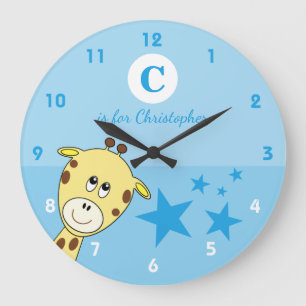 Blau mit einem süßen Giraffenstern-Babynamen Große Wanduhr