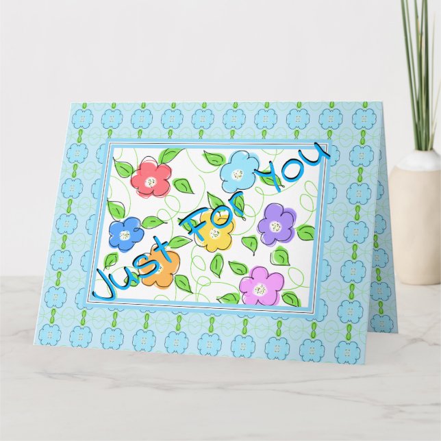 Blau mit farbenfroher Blüte Karte (Vorderseite)
