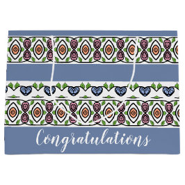 Blau mit farbigen Mustern Große Geschenktüte