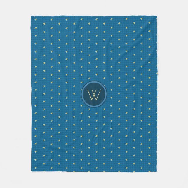 Blau mit Gold Accent Hahnentrittmuster Fleece Blan (Vorderseite)