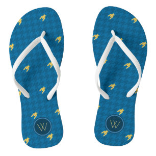 Blau mit Gold Accent Hahnentrittmuster Flip Flops