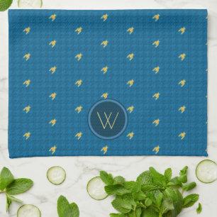 Blau mit Gold Accent Hahnentrittmuster Küchentüche Geschirrtuch