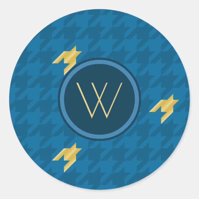 Blau mit Gold Accent Hahnentrittmuster Sticker (Vorderseite)