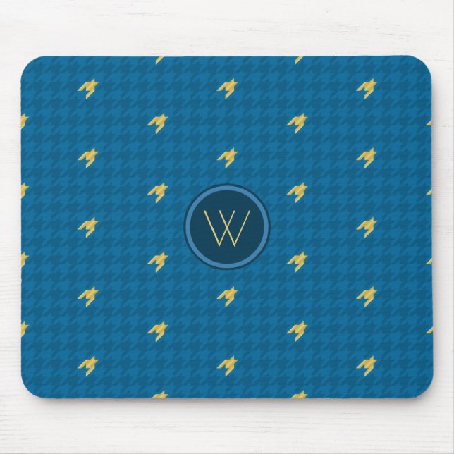 Blau mit goldakzent Hahnentrittmuster Mousepad (Vorne)