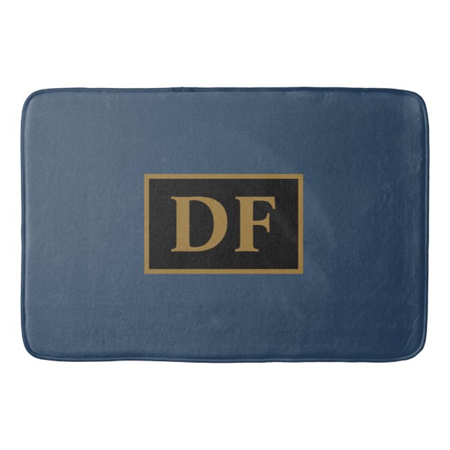 Blau mit Golden Initials Bath Mat Badematte (Vorderseite)