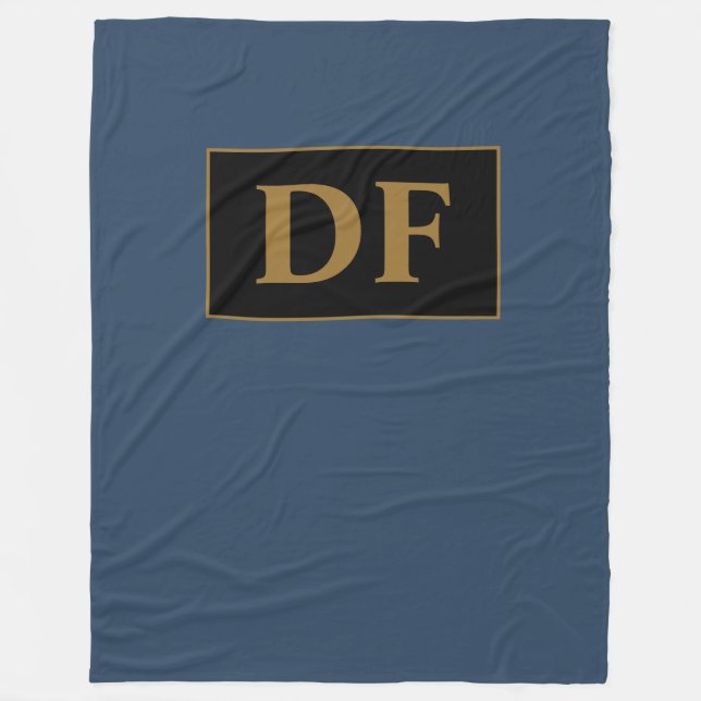Blau mit Golden Initials Fleece Blanket (Vorderseite)