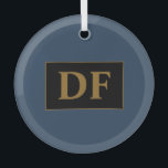 Blau mit Golden Initials Glas Ornament Ornament Aus Glas<br><div class="desc">Blue mit Gold-Initialen</div>