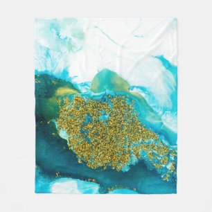 Blau mit goldenem Glitter-Fluid-Art, kreative Abst Fleecedecke