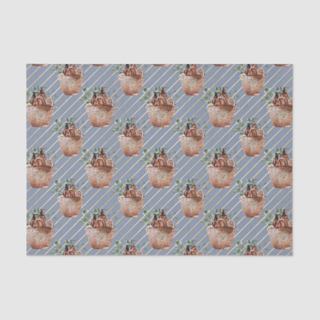 Blau mit goldenen, diagonalen Streifen mit Körbche Seidenpapier (Vorderseite)