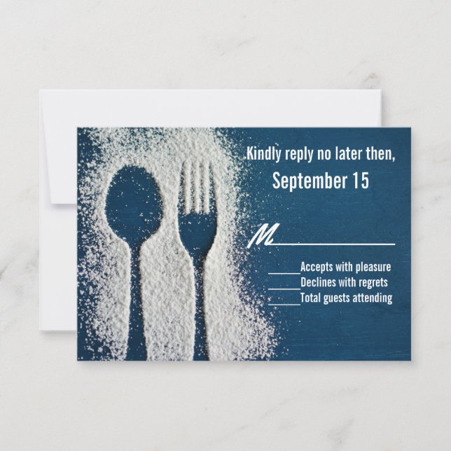 Blau mit Mehl Silverware Occasion RSVP Card Karte (Vorderseite)