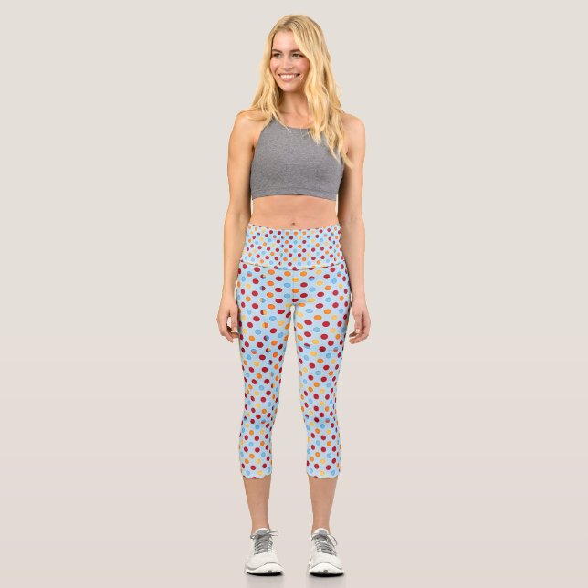 Blau mit mehrfarbigem Polka Dot Capri Leggings (Vorderseite)