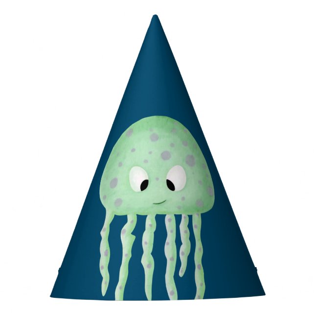 Blau mit Niedlichem türkisfarbenen Quallen Geburts Partyhütchen (Vorderseite)