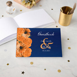 Blau mit Orange Rose & Daisy Guestbook Gästebuch