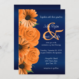 Blau mit Orange Rose & Daisy Wedding Einladungen
