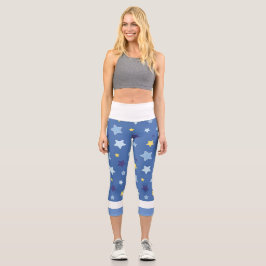 Blau mit passendem gelben Stern High Waisted Capri