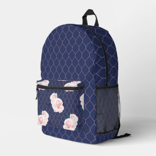 BLAU MIT PASTEL PINK WATERCOLOR ROSE BEDRUCKTER RUCKSACK