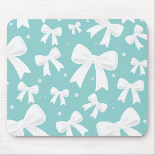 Blau mit Perlen und weißem Bogen Coquette Mousepad