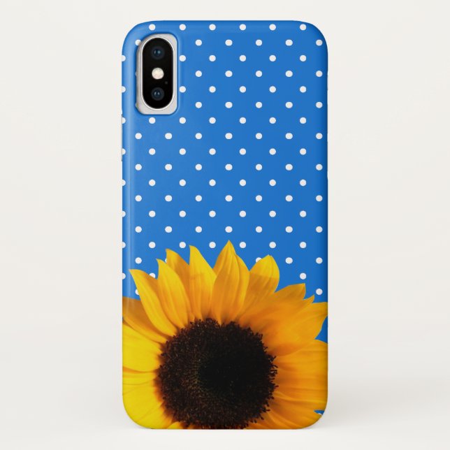 Blau mit Polka Dots und Sunflower iPhone X Case (Rückseite)