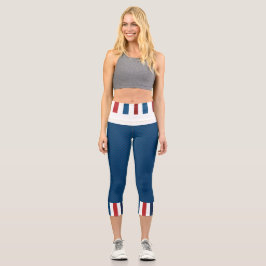 Blau mit Rot, Weiß, Blaue Streifen Waisted Capris