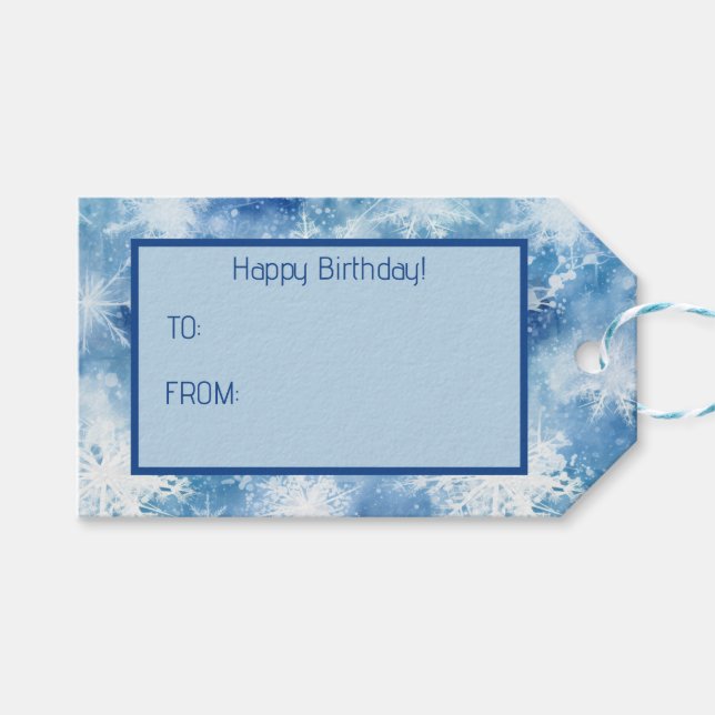 Blau mit Schneeflocken Wasserfarbenstil Geschenkanhänger (Vorderseite (Horizontal))