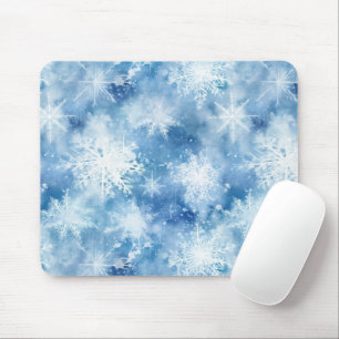Blau mit Schneeflocken Wasserfarbenstil Mousepad