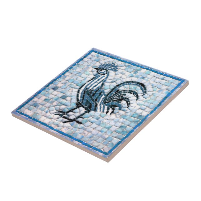 Blau mit schwarzem Mosaikhühnerdesign Fliese (Seite)