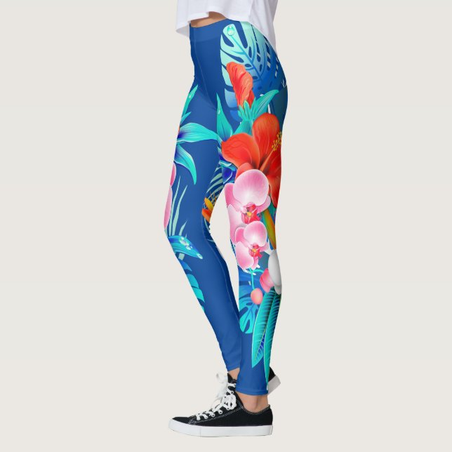 Blau mit tropischen Blume Leggings (Links)
