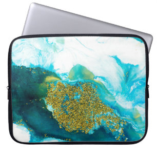 Blau mit vergoldeter Glitzer Flüssigkunst, kreativ Laptopschutzhülle