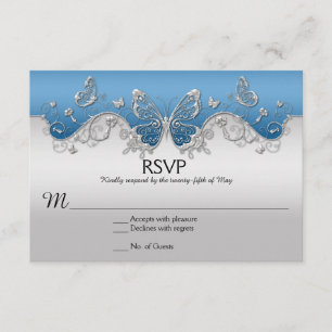 Blau mit Verzierter Silber-Schmetterlingskarte RSV RSVP Karte