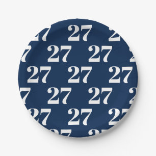 Blau mit W/Initial, White Letter Number Pappteller