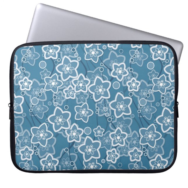 blau mit Weiß, blau, Blume, blumig, rustikal, fa Laptopschutzhülle (Vorderseite)