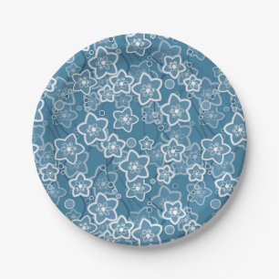blau mit Weiß, blau, Blume, blumig, rustikal, fa Pappteller