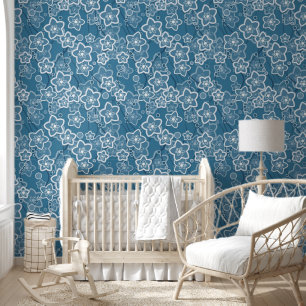 blau mit Weiß, blau, Blume, blumig, rustikal, fa Tapete