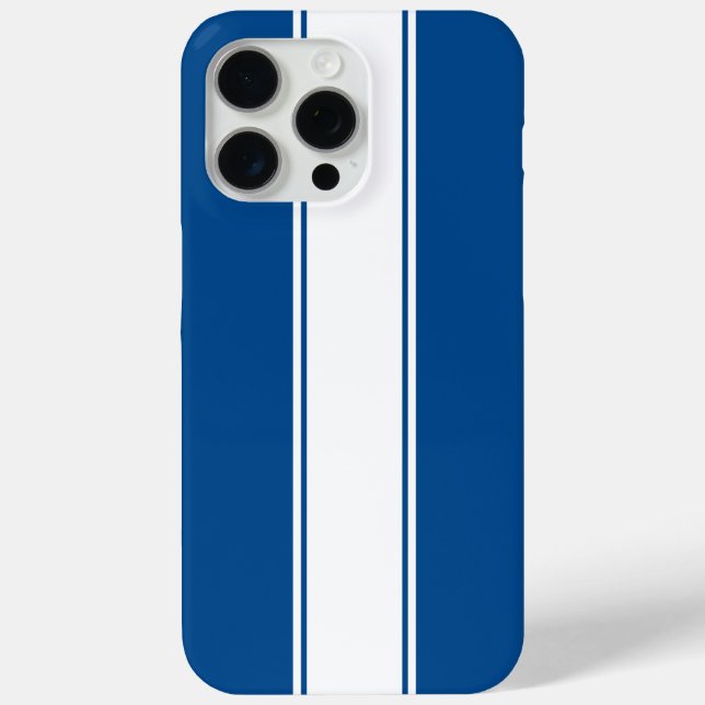 Blau mit weißem Racing Streifen Case-Mate iPhone Hülle (Rückseite)