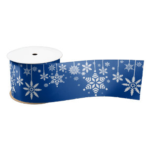 Blau mit weißen Schneeflocken  Weihnachten Satinband