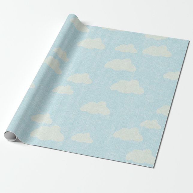 Blau mit weißen Wolken Geschenkpapier (Ungerollt)