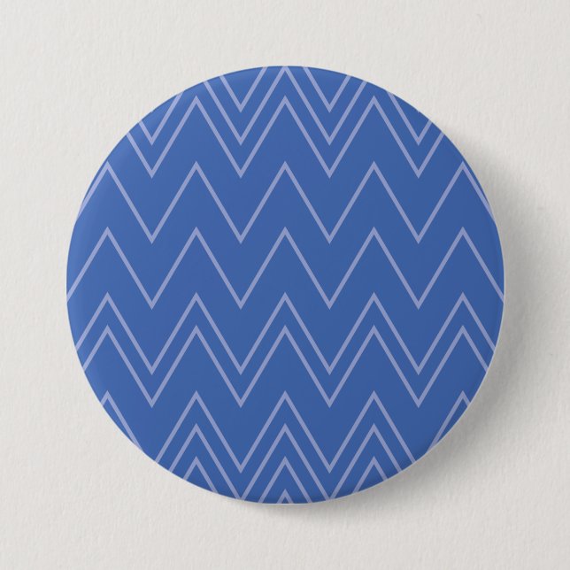 Blau, modern, einfach, cool, trendy Zickzack-Muste Button (Vorderseite)
