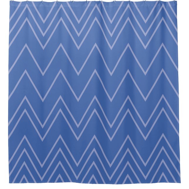 Blau, modern, einfach, cool, trendy Zickzack-Muste Duschvorhang (Vorderseite)