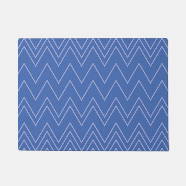 Blau, modern, einfach, cool, trendy Zickzack-Muste Fußmatte (Vorderseite)
