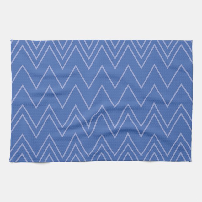 Blau, modern, einfach, cool, trendy Zickzack-Muste Geschirrtuch (Horizontal)