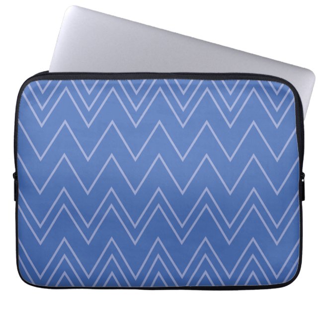 Blau, modern, einfach, cool, trendy Zickzack-Muste Laptopschutzhülle (Vorderseite)