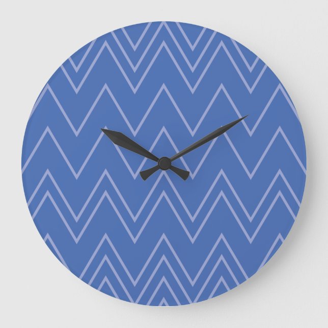 Blau, modern, einfach, cool, trendy Zickzackmuster Große Wanduhr (Vorderseite)