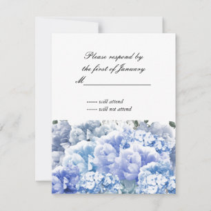 Blau monochromes Blumenbouquet-Antwortkarte RSVP Karte