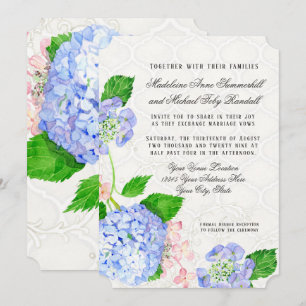 Blau n Pink Hydrangeas Wasserfarbe Floral Arabeske Einladung