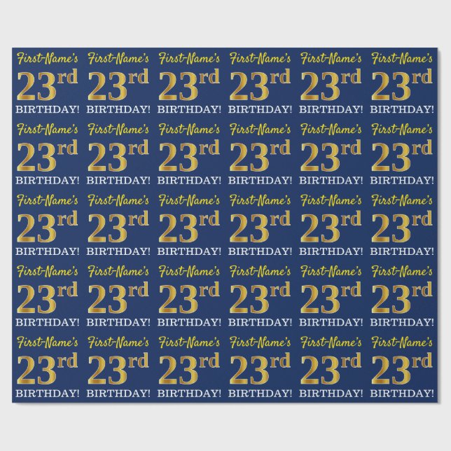 Blau, Nachahmung Gold Look "23. BIRTHTAG" Geschenkpapier (Flach)