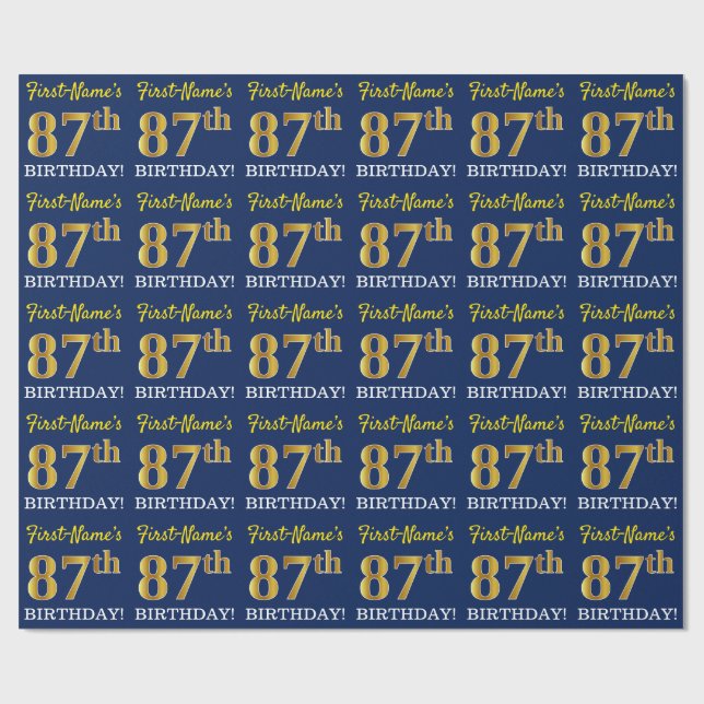 Blau, Nachahmung Gold Look "87. GEBURTSTAG" Geschenkpapier (Flach)
