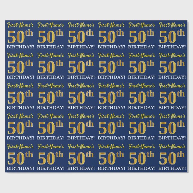 Blau, Nachahmung Gold sehen "50. GEBURTSTAG" aus Geschenkpapier (Flach)