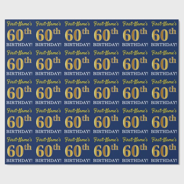 Blau, Nachahmung Gold sehen "60. GEBURTSTAG" aus Geschenkpapier (Flach)