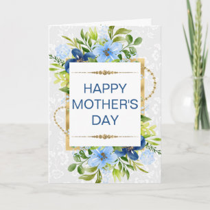 Blau & Navy Blumen & Gold Muttertag Karte