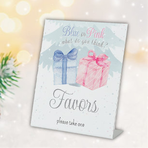 Blau oder Rosa Was denken Sie, Einladung Sockelschild